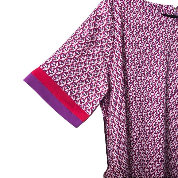 Chico’s Pink Red Purple White Print Top With Striped Short Sleeves Size 3 (XL) - Picture 4 of 9